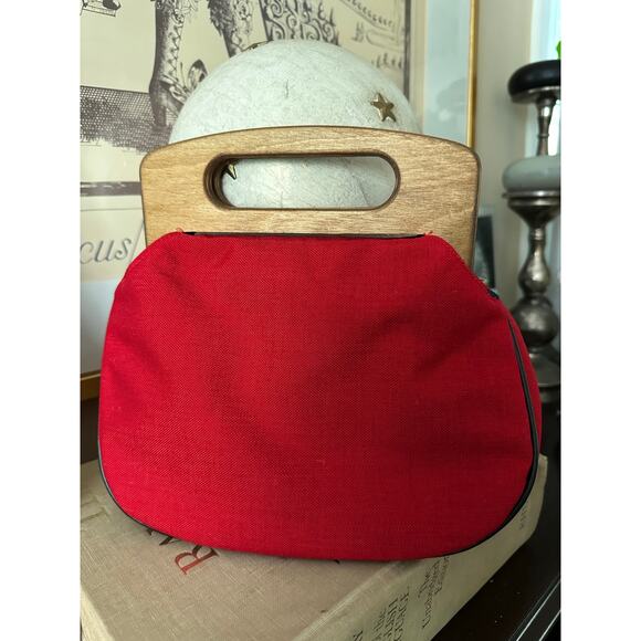 Vintage wool purse Old English Sheepdog red wood handles preppy embroidered - Picture 7 of 14